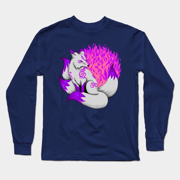 Purple Kitsune Fox Long Sleeve T-Shirt by Lady Lilac